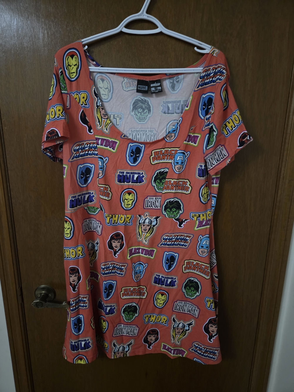 Marvel Logo Print Mini Dress in Coral